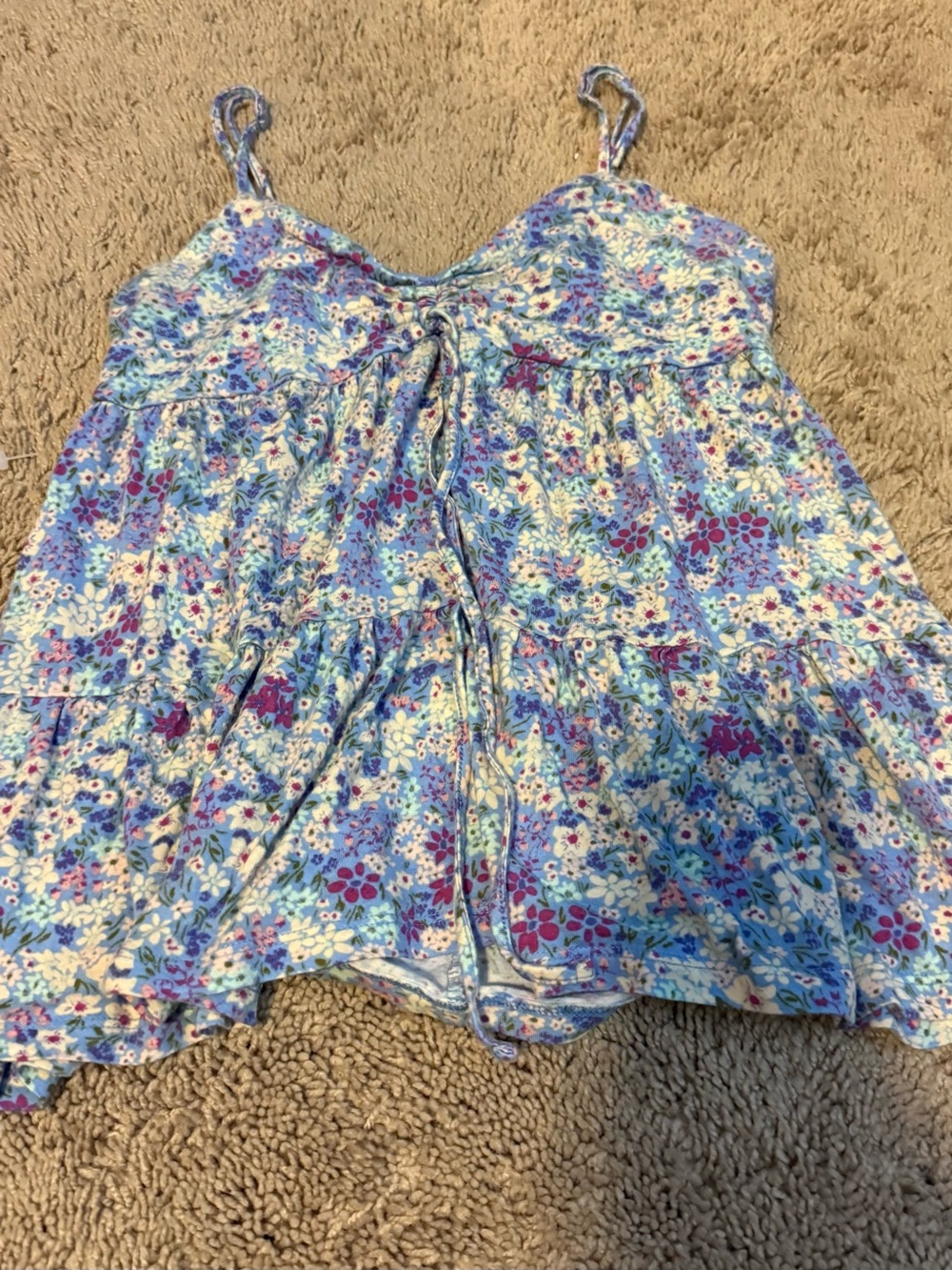 SO Blue Floral Spaghetti Strap Tank Top